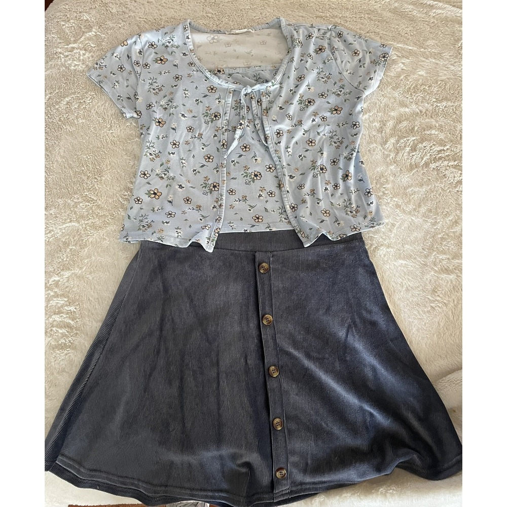Knitworks Floral Open Cardigan Top and Corduroy Skort Set Casual XL 16